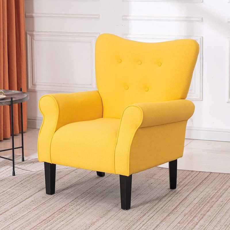 Erommy Wing back Arm Chair, Upholstered Fabric High Back Chair with Wood Legs