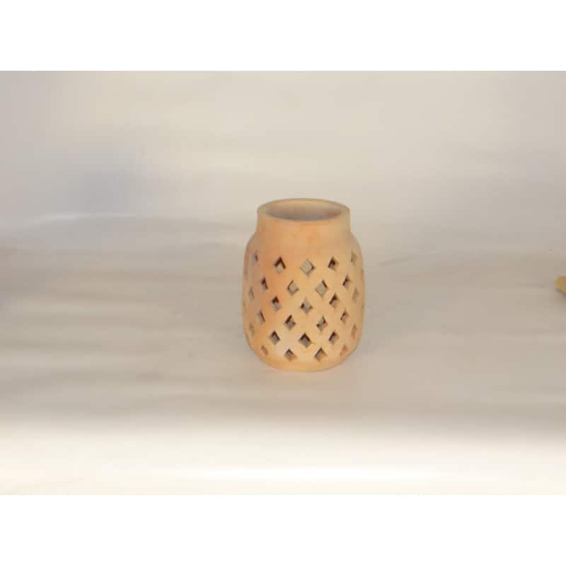 Diamond Cut Out Solid Terracotta Vase - 7" - Brown