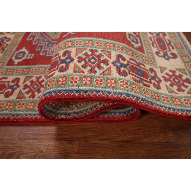 Kazak Foyer Rug Hand-Knotted Wool Carpet - 3'3" x 4'6"