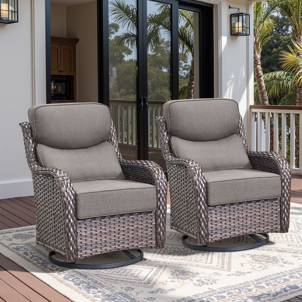 Meyreso Wicker Patio Swivel Glider Chairs with 6-Inch Cushions (2-Pack)