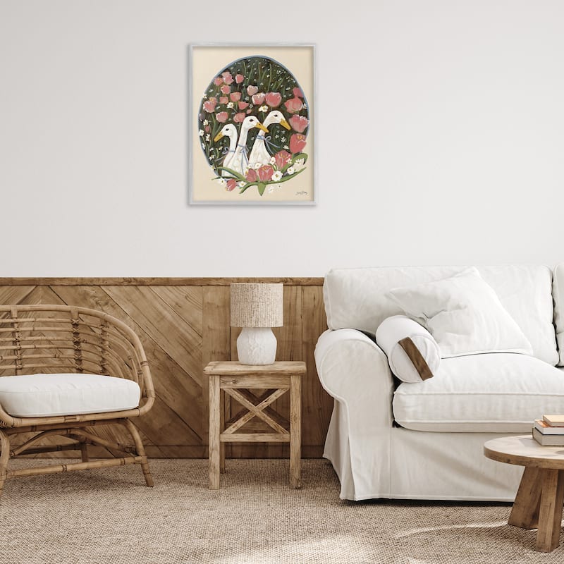 Stupell Ducks with Cottage Blooms Framed Giclee Art Design By Sara Baker