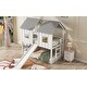 preview thumbnail 3 of 7, Twin Over Twin House Bunk Bed with Slide and Windows