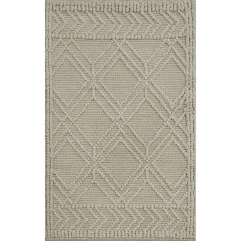 Hand Knotted Oriental 100% Wool Carpet Modern Geometric Beige & Ivories Modern Gotti Design Area Rug - 3' 6'' X 2' 1''