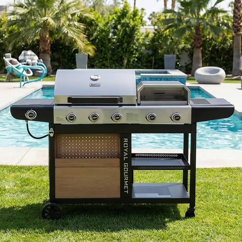 Royal Gourmet Premium Gas Grill and Pizza Oven Combo with Side Burner
