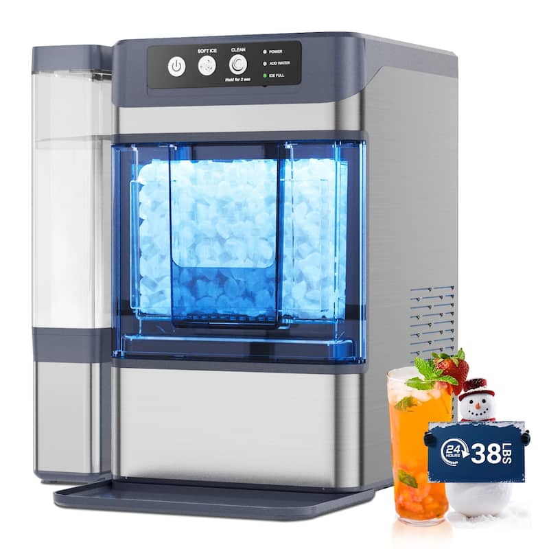 Nugget Ice Makers Countertop, Pebble Ice Machine with Chewable Pellet Ice, 38Lbs/24H - Silver