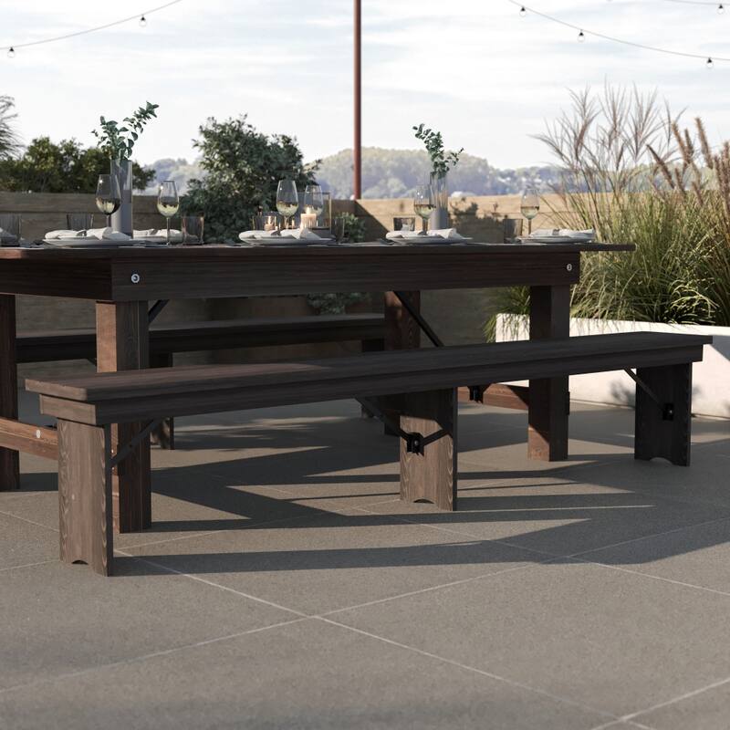 8' x 12" Solid Pine Folding Farm Bench with 3 Legs