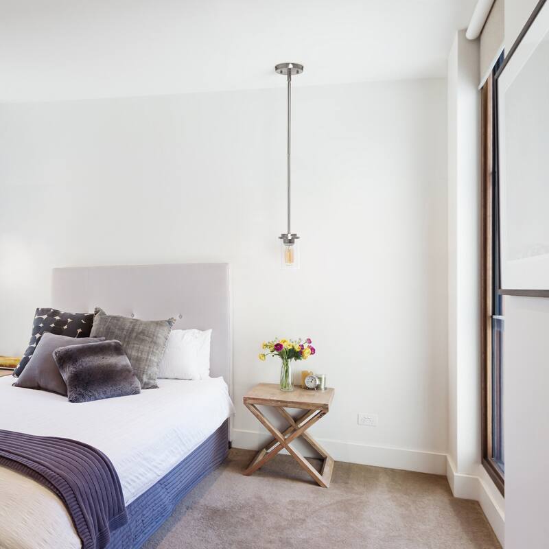 Modern Pendant Light - 1-Light Cylindrical Glass Shade with Brushed Nickel Finish - 9.5