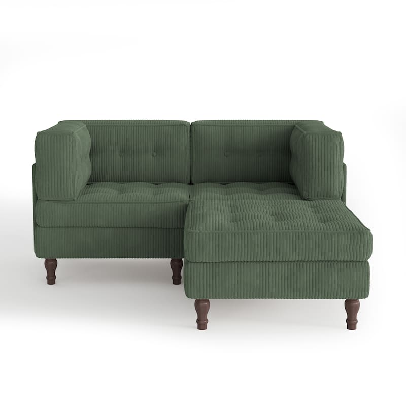 Corduroy Upholstered Modular Corner Sectional Sofa with Reversible Ottoman