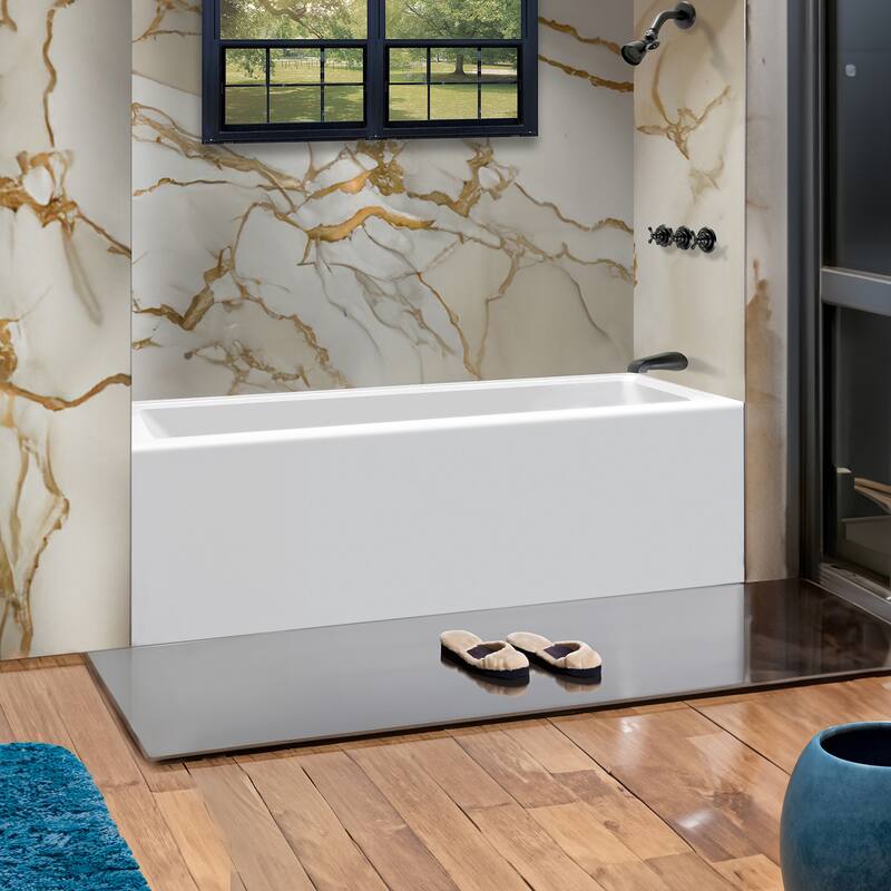 Fine Fixtures Acrylic-Fiberglass Soaking Bathtub, White. Alcove/Apron Front