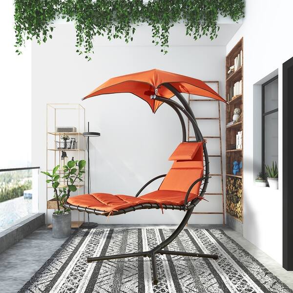 Hanging Chaise Lounge Chair Canopy Floating Chaise Lounger Swing Hammock Chair For Patio Garden Deck And Poolside Overstock