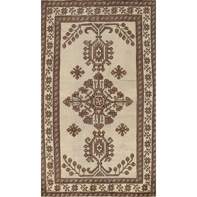 Hand Knotted Oriental 100% Wool Carpet Traditional Geometric Beige & Ivories Balouch Area Rug - 5' 9'' X 3' 7''