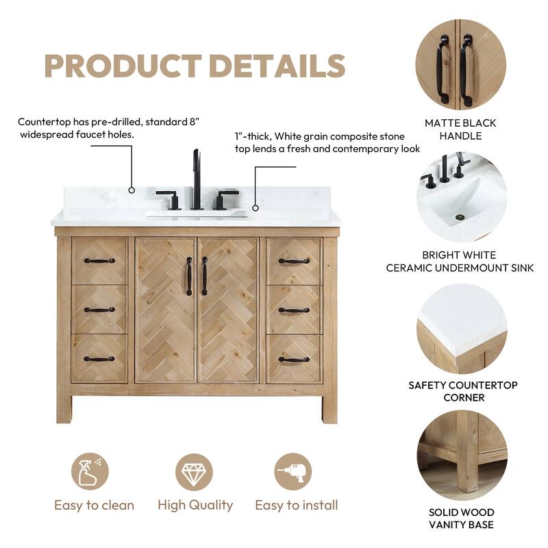Javier Bath Vanity with Composite Stone Top without Mirror