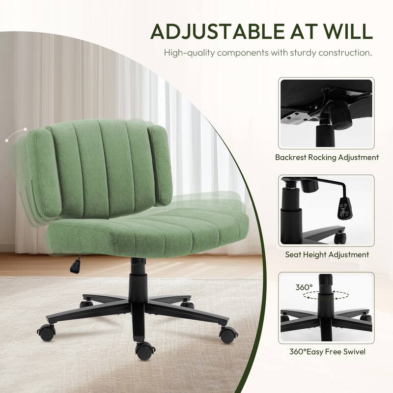Fabric Criss Cross Swivel Office Chair, Computer Chair with Adjustable Height and Wide Seat, for Study Work Gaming, Green