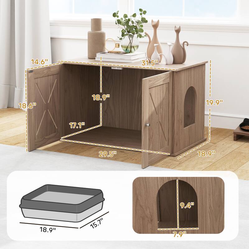PawHut Cat Litter Box Enclosure, Hidden Cat Litter Box Furniture with Ventilated Door, Cat Hole, Walnut