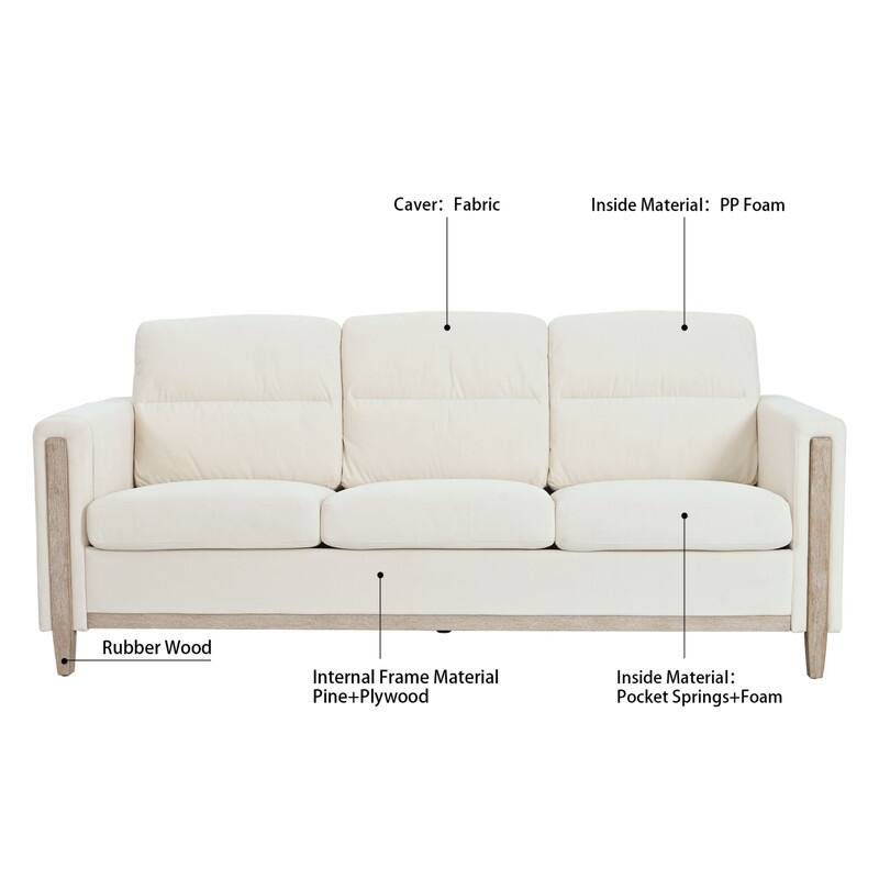 79.5"Solid Wood Three-Seater Sofa for Living Room