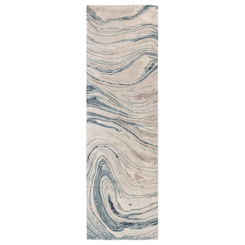 Hammet Handmade Abstract Marbled Pattern Area Rug - 3' x 10' - Blue/Gray - Runner