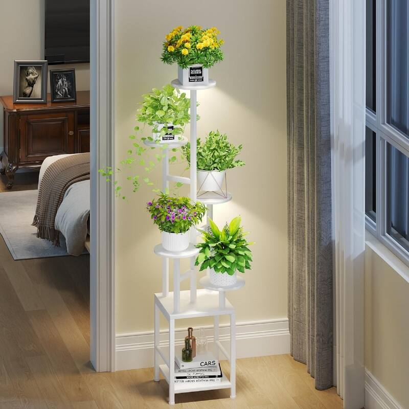 Plant Stand Indoor with Grow Light - 11 x 11 x 50 inches - White