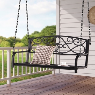 Gymax Patio Hanging Porch Swing Outdoor 2-Person Metal Swing Bench ...
