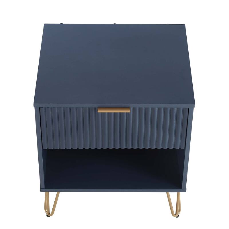 20" Fluted Nightstand with Single Drawer and Metal Legs Modern Design