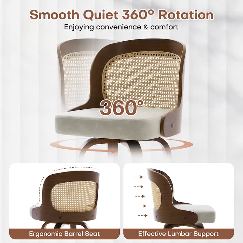 26" Upholstered Swivel Counter & Bar Stool with Rattan Back - 37.4"H x 19.09"W x 19.88"D