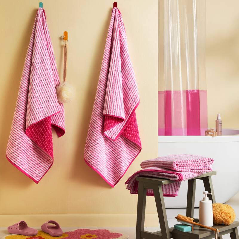 TOWN & COUNTRY PLAY 4-Piece Striped Reversible Terry Brights Bath Towel Set - 30"x58"