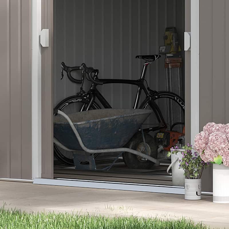 Outsunny 11' x 12.6' Outdoor Storage Shed Organizer, Garden Tool house with Floor Foundation, 4 Vents and 2 Easy Sliding Doors