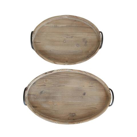 Round Decorative Wood Trays with Metal Handles (Set of 2 Sizes)
