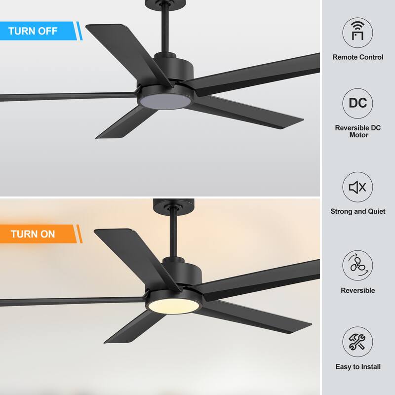 Breezary 65"/52"/42" 5-Blade LED Ceiling Fan with Light Kit and Remote