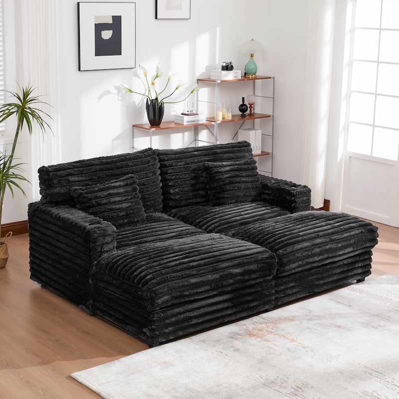 Plush Oversized Double Chaise Sofa with USB Charging, Cup Holders & Ultra-Deep Seating by Harper&Bright Designs - Black