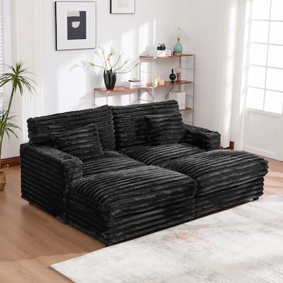 Plush Oversized Double Chaise Sofa with USB Charging, Cup Holders & Ultra-Deep Seating by Harper&Bright Designs