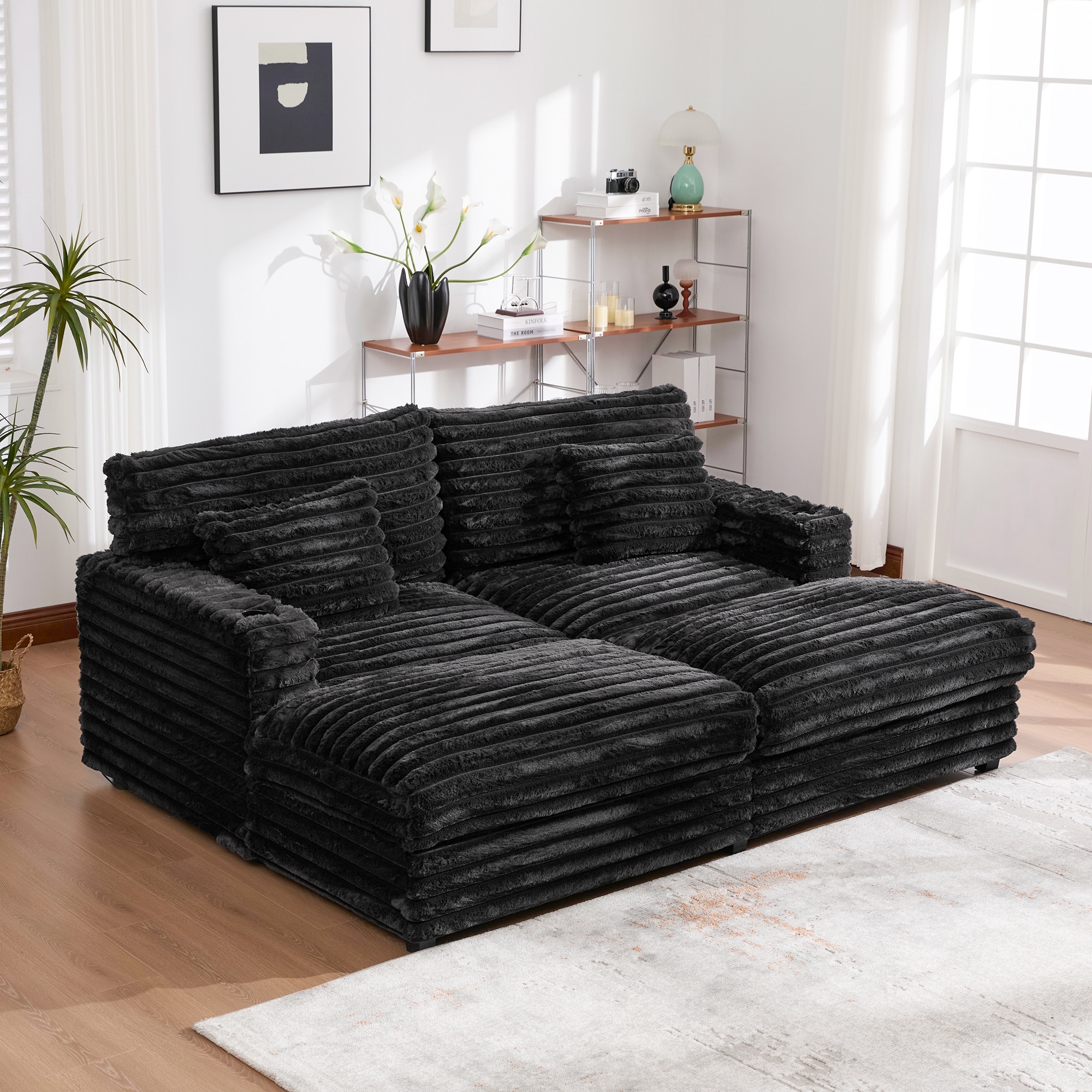 Plush Oversized Double Chaise Sofa with USB Charging, Cup Holders & Ultra-Deep Seating by Harper&Bright Designs