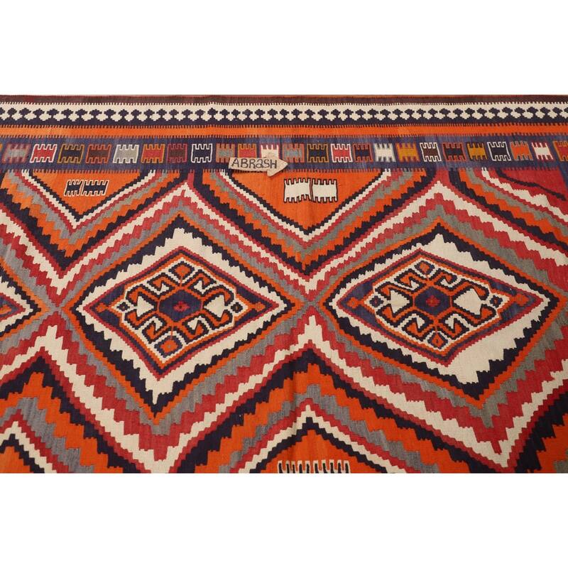 Orange Kilim Qashqai Persian Vintage Rug Hand-Woven Wool Carpet - 5'3"x 7'8"