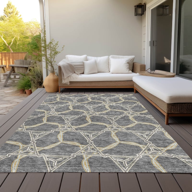 Machine Washable Indoor/ Outdoor Transitional Links Chantille Rug - Charcoal - 8' x 10'