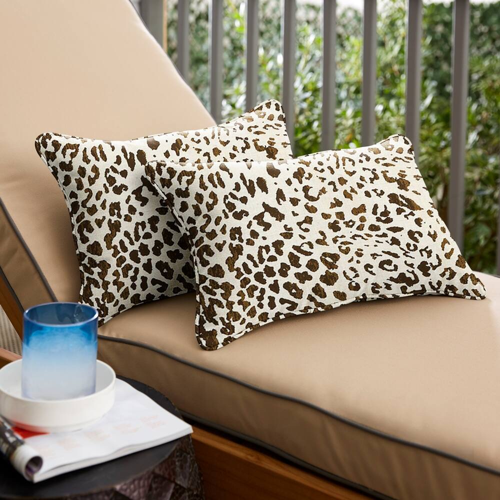 Sunbrella Tan Leopard Indoor/Outdoor Pillows, Set of 2, Corded