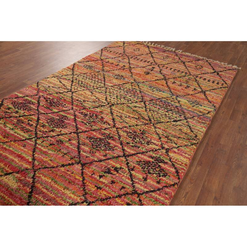 Trellis Moroccan Oriental Area Rug Hand-Knotted Wool Carpet - 5'1" x 9'0"