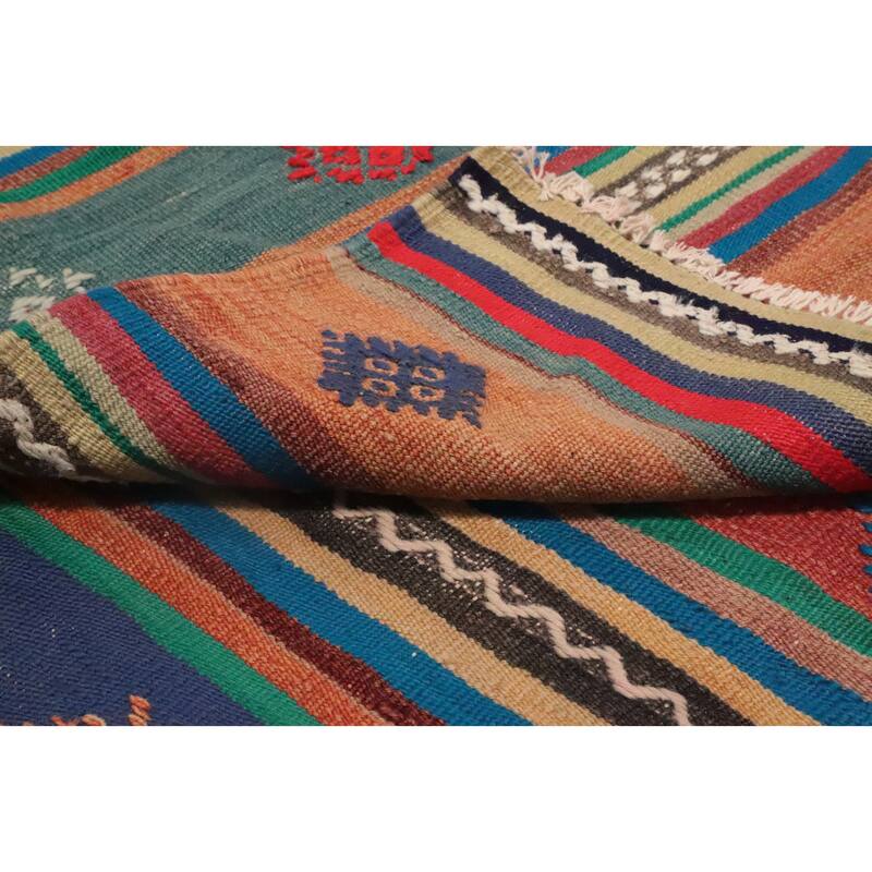 Hand Woven Oriental 100% Wool Carpet Southwestern Tribal Multi-Colored Kilim Area Rug - 9' 0'' X 5' 2''