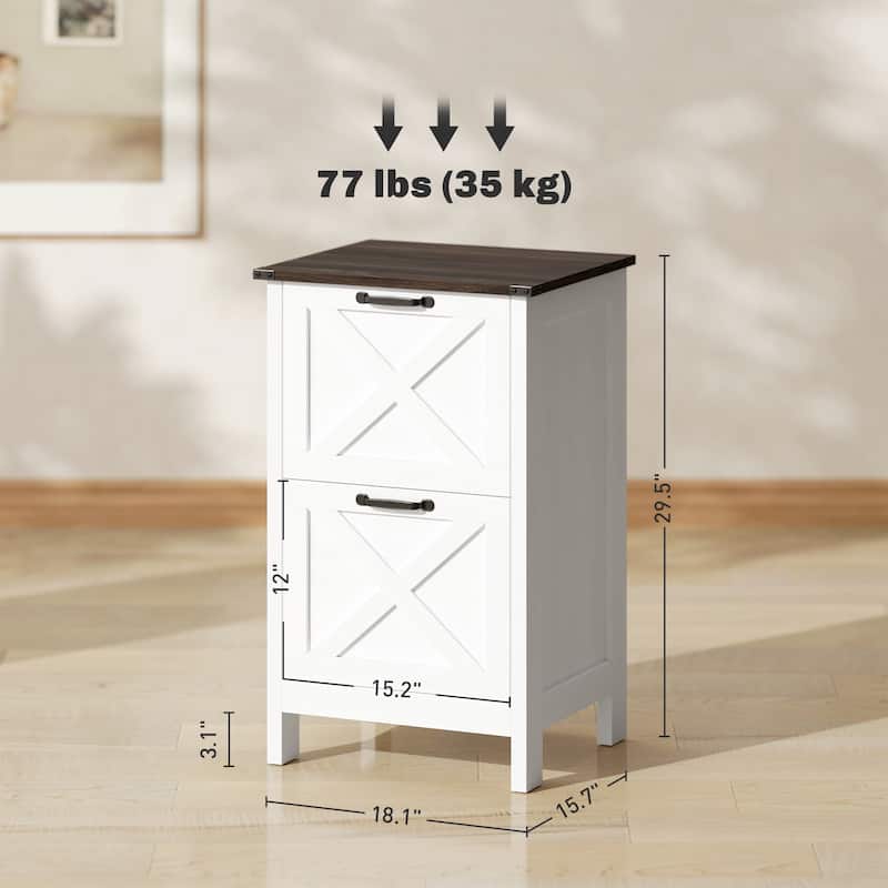 HOMCOM 2 Drawer Vertical File Cabinet with Silent Slides,Farmhouse Filing Cabinet with Barn Doors for A4/Letter Size