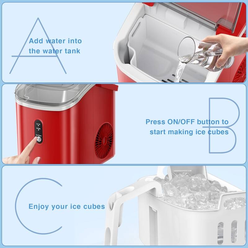 Portable Ice Makers Countertop with Soft Chewable Pellet Ice, with Handle, Self-Cleaning, for Home/Office, 34Lbs/24Hrs-N