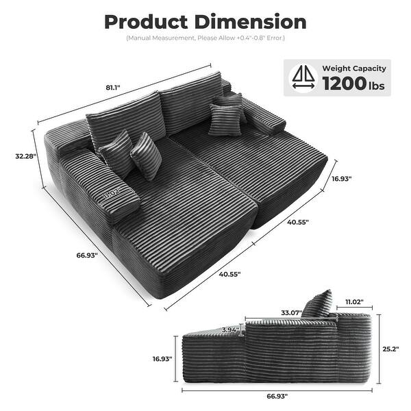 OVIOS Long Plush No Assembly Required Double Chaise Sofa - On Sale - Bed Bath & Beyond