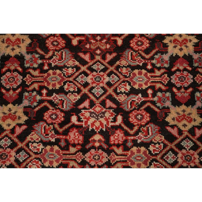 Hand Knotted Oriental 100% Wool Carpet Traditional Geometric Black Karabagh Runner Rug - 19' 1'' X 3' 7''