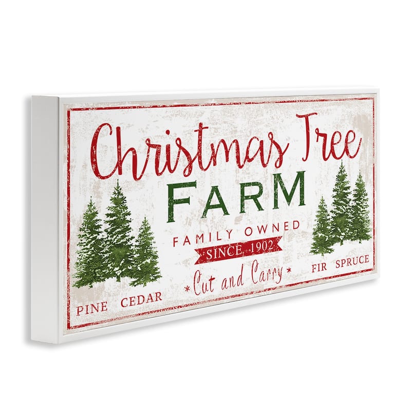 Stupell Vintage Christmas Tree Farm Sign Green Pine Forest Framed Wall Art - Red