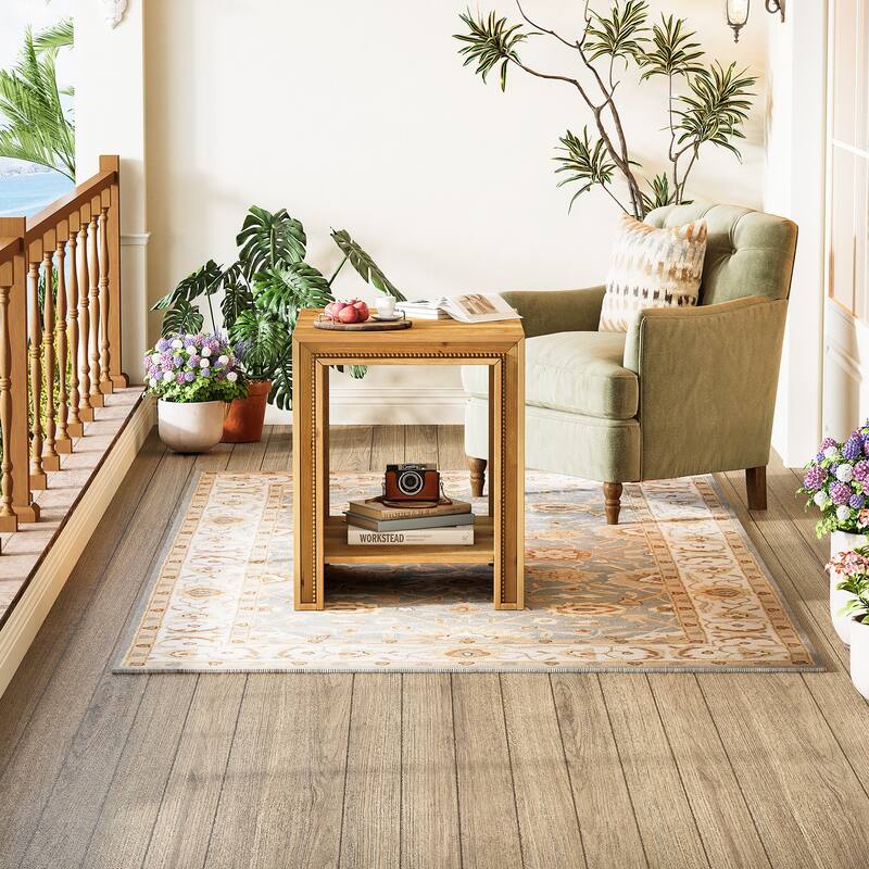Solid Wood End Table, 2-Tier Farmhouse Rustic Side Table