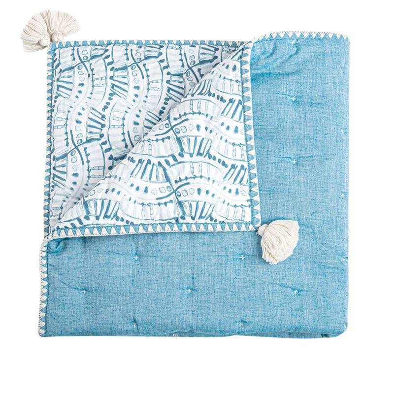 Crane Baby Quilted Blanket - Blue