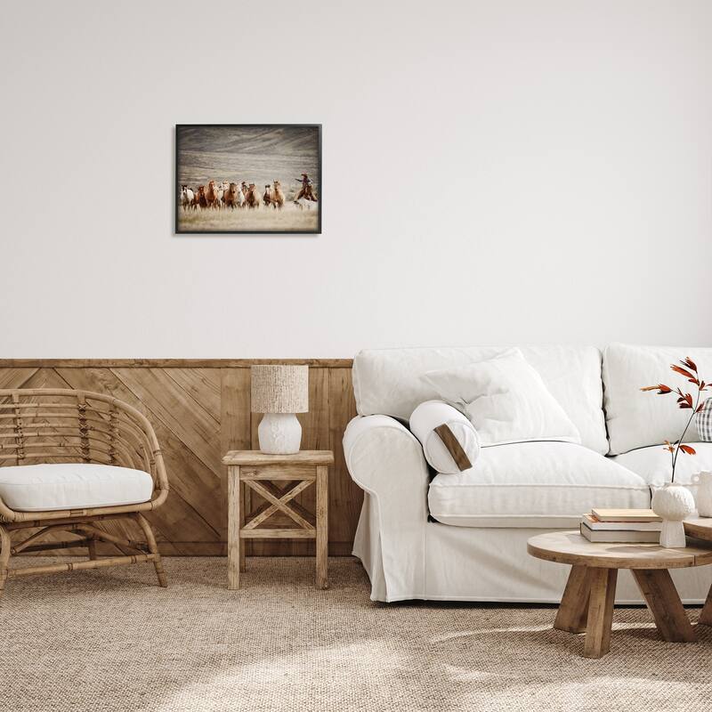 Stupell Cowboy Herding Horses Framed Giclee Art Design by PBurchettePhoto