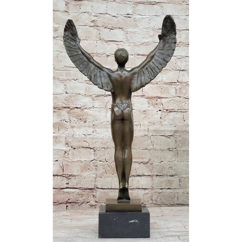 Icarus Rising Bronze Sculpture Statue By Boizot Winged Male Figure On Marble Base