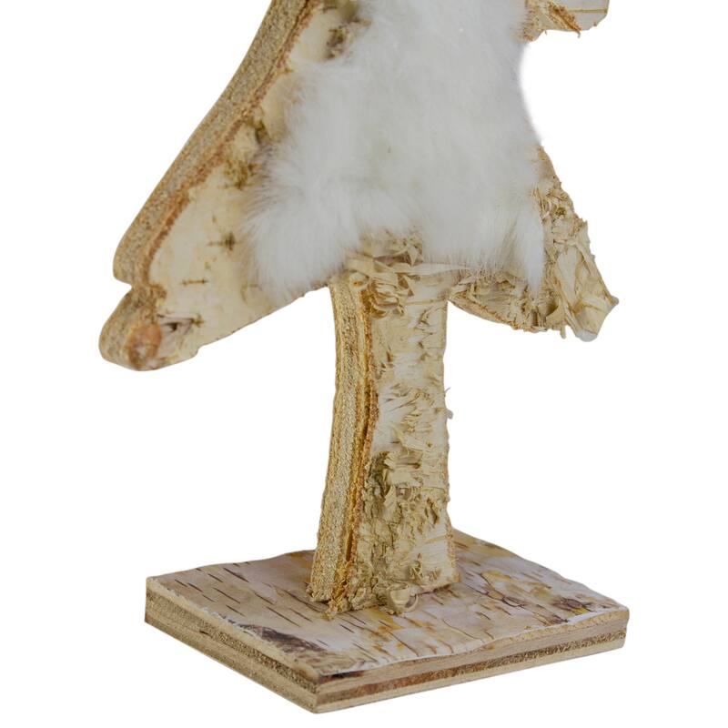 Wooden Tree With Faux Fur Christmas Decoration - 13.5" - Brown and White