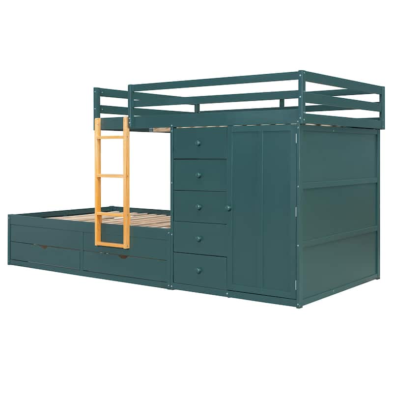 Full Size Bunk Bed with Built-in Drawers, Wardrobe & Ladder by Harper&Bright Designs