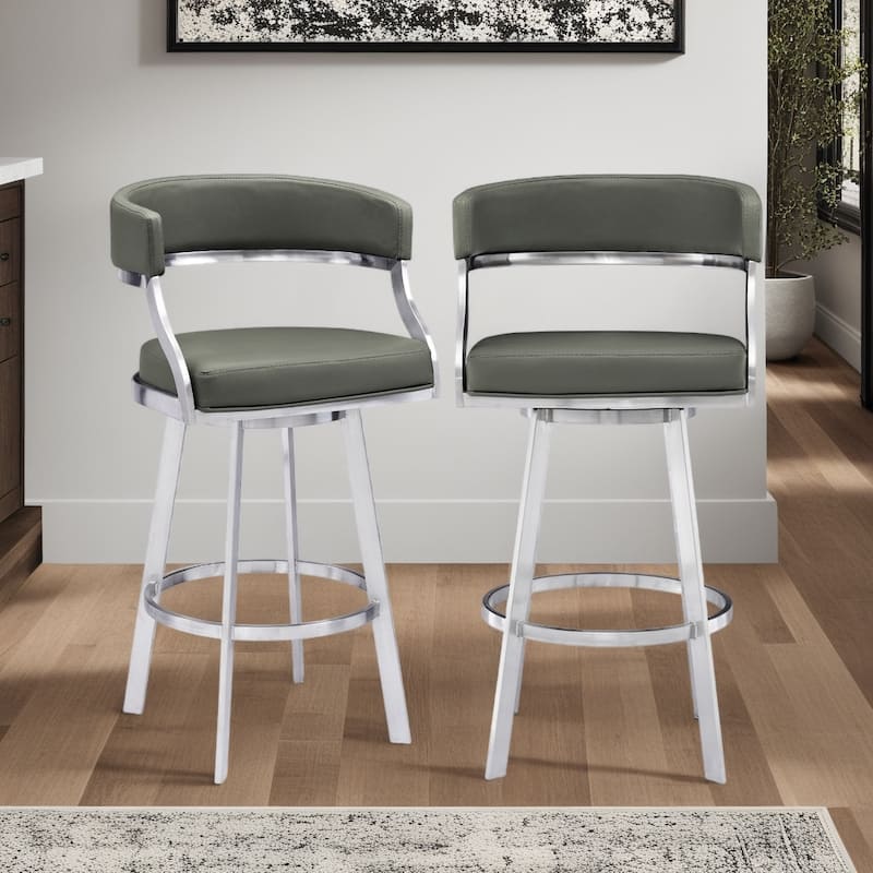 Saturn Modern Swivel Bar Stool, Upholstered Counter Chair with Metal Frame - Gray - Bar Height