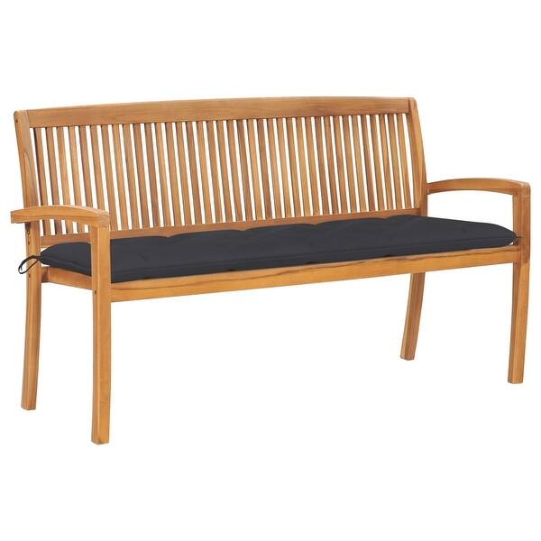 slide 2 of 11, vidaXL Stacking Patio Bench with Cushion 62.6" Solid Teak Wood - 62.6" x 22.6" x 35.4"