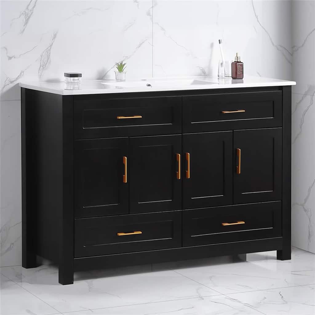 48" Bathroom Vanity with Ceramic Sink Combo, Abundant Storage Cabinet